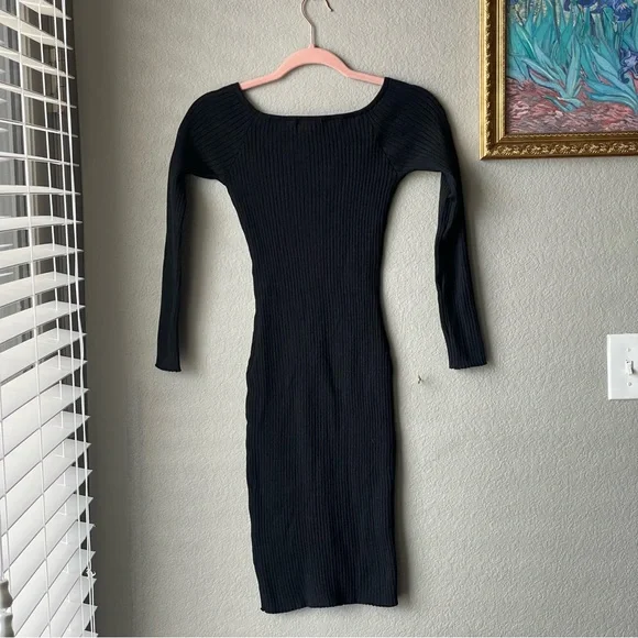 Say What? Black Long Sleeve Ribbed Bodycon Dress - Picture 2 of 6
